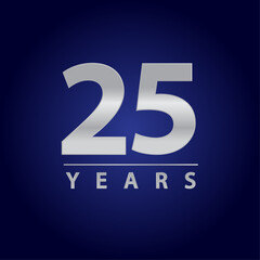 25 years for celebration events, anniversary, commemorative date. silver twenty five years logo