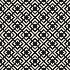 Fototapeta premium Vector monochrome seamless pattern with lines, squares, rhombuses, arrows, grid, net, lattice, mesh, tiles. Abstract geometric texture. Simple black and white modern repeated geometrical background