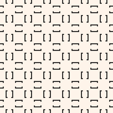 Vector black and white minimal seamless pattern. Modern geometric texture. Abstract monochrome minimalist background with lines, simple shapes, square brackets. Repeated geo design for decor, print
