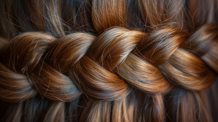 Texture of a braided section of hair tightly woven with small bumps and ridges for added depth.