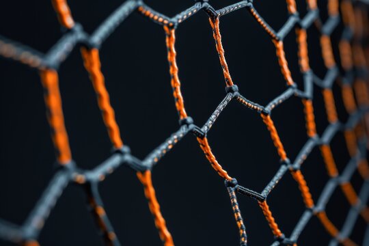 Professional sports concept with isolated net on black background for volleyball futsal lacrosse soccer handball and badminton