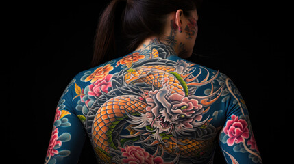 Naklejka premium Japanese inspired tattoo of a dragon on a man's back