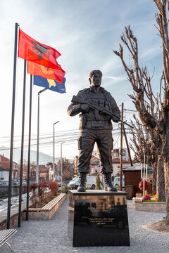 Memorial statue of Agim Shala, a Kosovar national hero, Prizren, Kosovo