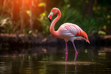 Vibrant and Majestic Flamingo Gracefully Poised By a Serene Pond In Natural Habitat
