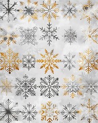 shiny golden and silver snowflakes background for christmas