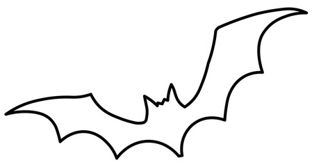 Bat silhouette design as halloween illustration in outlines, spooky vector with transparent...