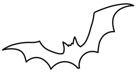 Bat silhouette design as halloween illustration in outlines, spooky vector with transparent background, dark illustration for halloween