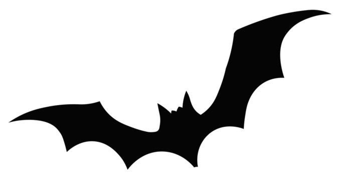 Bat silhouette design as halloween illustration in black, spooky vector with transparent background, dark illustration for halloween