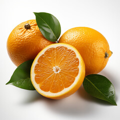 oranges with leaves isolated on the white background