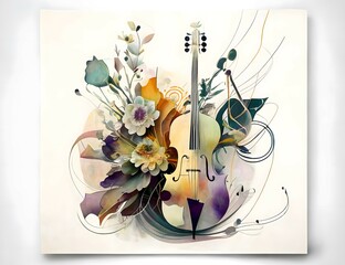 contemporary pastel abstract flowers with musical instrument on white background