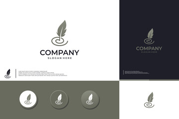 minimalist feather ,publisher, logo design template.