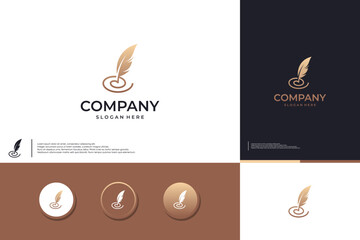 silhouette feather pen, elegant, logo design template.