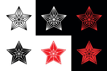 Red star icon. Symbol of the Red Army, military rank on shoulder straps or police. Heraldic sign, five-pointed three-dimensional star. - obrazy, fototapety, plakaty