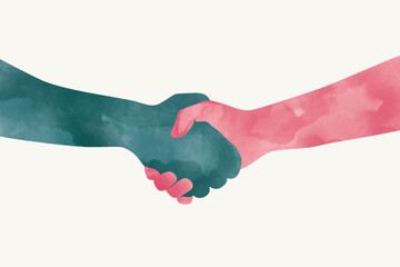 Handshake of two people in watercolor style. Vector illustration