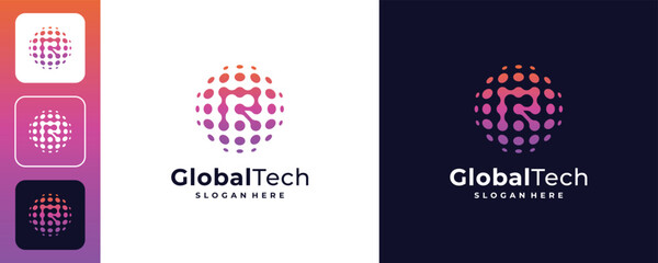 Creative modern globe world logo with initial letter R logo design - obrazy, fototapety, plakaty