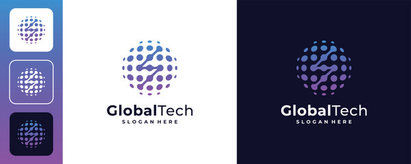 Abstract Letter S technology globe logo design concept