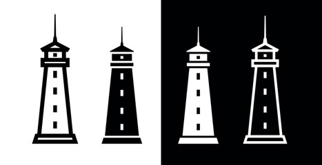 Lighthouse (beacon) icons set. Navigational landmark for a ship. Coastal lighthouse, symbol of the sea or ocean.