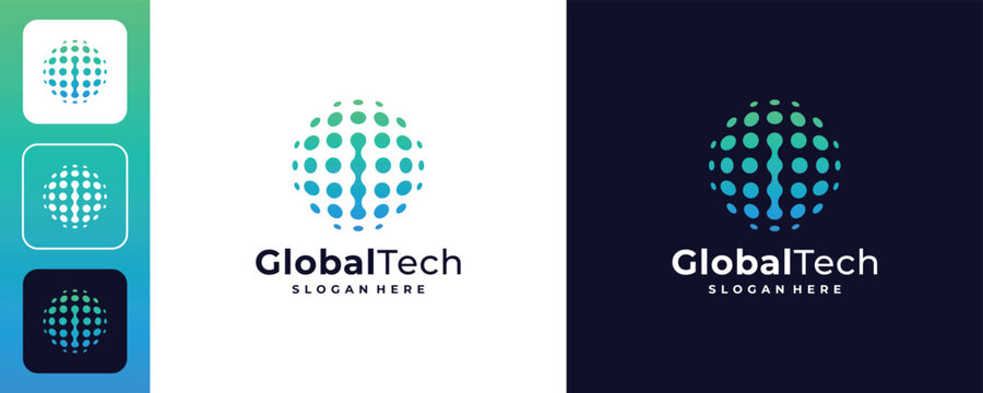 Letter I logo with global tech logo design