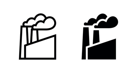 Factory or plant icons set. Pictogram of an industrial facility or building. Symbol of the production facility on the map.