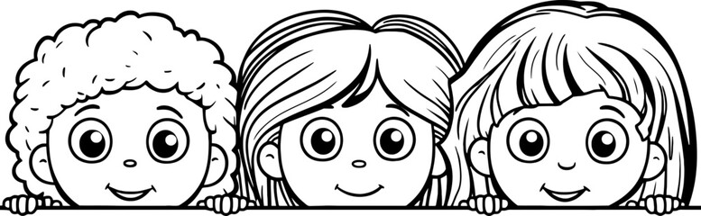 Children peeking sketch drawing