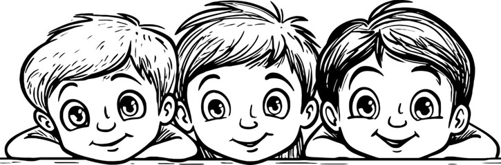Children peeking sketch drawing
