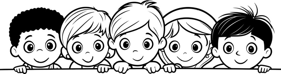 Fototapeta premium Children peeking sketch drawing