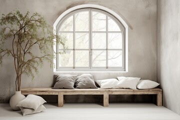 Arched Window Stucco Wall Decor: Rustic Scandinavian White Interiors with Wooden Details