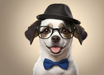 Funny dog with hat and glasses