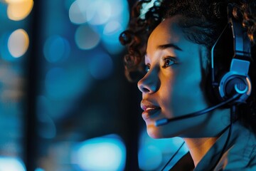 Fototapeta premium Professional call center agent in a dynamic work environment Showcasing dedication and expertise in customer support