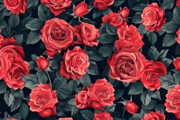 Seamless pattern of fresh Vibrant red roses Creating a romantic and luxurious wallpaper design