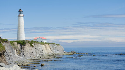 Cap-des-Rosiers Lighthouse at La Cote-de-Gaspe, Gaspe Peninsula on the Gulf of St. Lawrence Quebec...