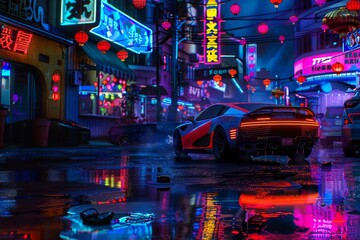 Vibrant urban nightlife captured through the lens of neon illumination Showcasing the lively atmosphere of a city after dark.