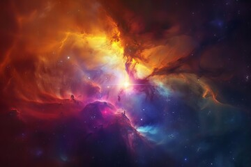 Visual representation of an interstellar nebula with vibrant colors Showcasing the birthplace of stars within a vast Colorful galaxy.