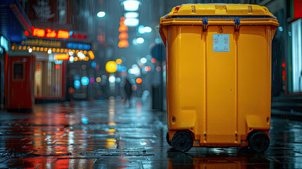 Boulevard Clean-up: Yellow Dumpster Readiness - obrazy, fototapety, plakaty