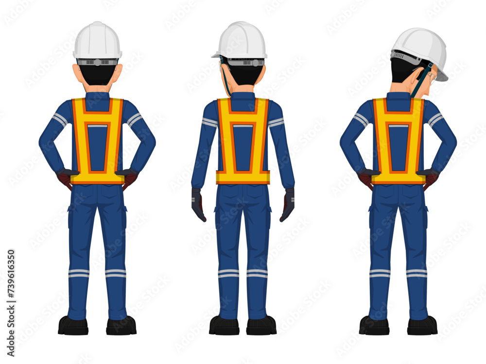 Wall mural set of construction worker ,back view on white background