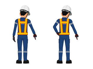 Set of construction worker in the position of pointing something on the floor