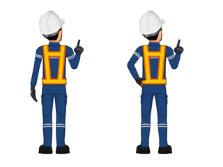 Set of construction worker in the position of pointing something over his head