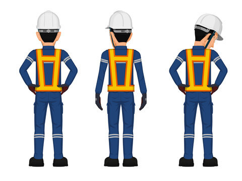 Set of construction worker ,back view on white background