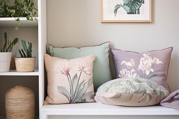 Nordic Cozy Corner: Floral Pattern Cushion Inspirations in Pastel Tones With Indoor Plants