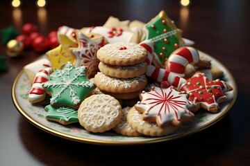 Christmas cookies in various shapes and colors. Generative ai - obrazy, fototapety, plakaty