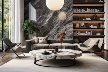 Marble Top Coffee Table Designs: Nordic Decor Featuring Pendant Lights in a Cozy Corner