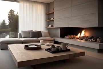 Minimalist Interior Square Coffee Table Grey Daybed Fireplace Setting Ideas
