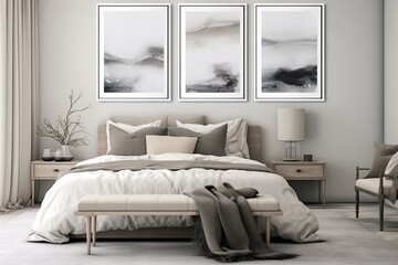 Grey Wall Art Poster Ideas: Serene Minimalist Designs for a Neutral Bedroom Palette