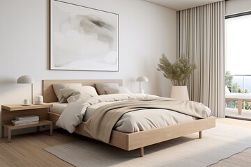 Neutral Color Palette Bedroom Designs: Minimalist Style, Serene Atmosphere with Wooden Furniture and Cozy Bedding