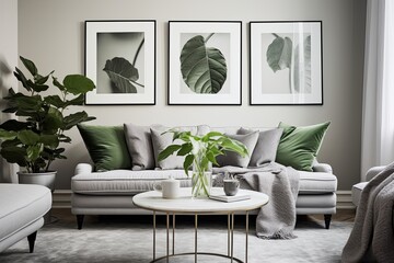 Nordic Greenery: Contemporary Grey Wall Art Poster Ideas for Stylish Living Rooms