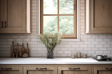 Rustic Minimalist Farmhouse: Wooden Cabinetry & White Tiles Interior Design