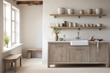 Scandinavian Farmhouse: Minimalist Kitchen Interiors with Cozy Textures in Neutral Palette