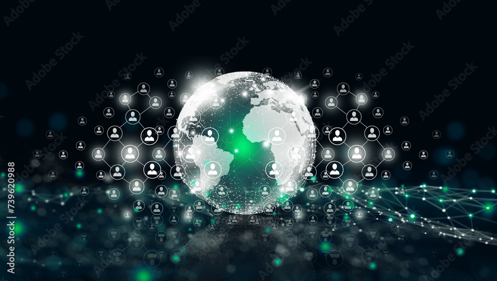 Wall mural global connected of digital world data technology concept. internet communication and business techn