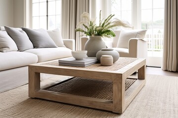 Sunny Coastal Vibes: Rattan Decorated Square Coffee Table Inspirations