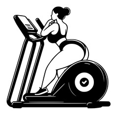 Elliptical machine  and Gym Lady Curv Background Black and White SVG Vector File for Laser Cutting Generative Ai